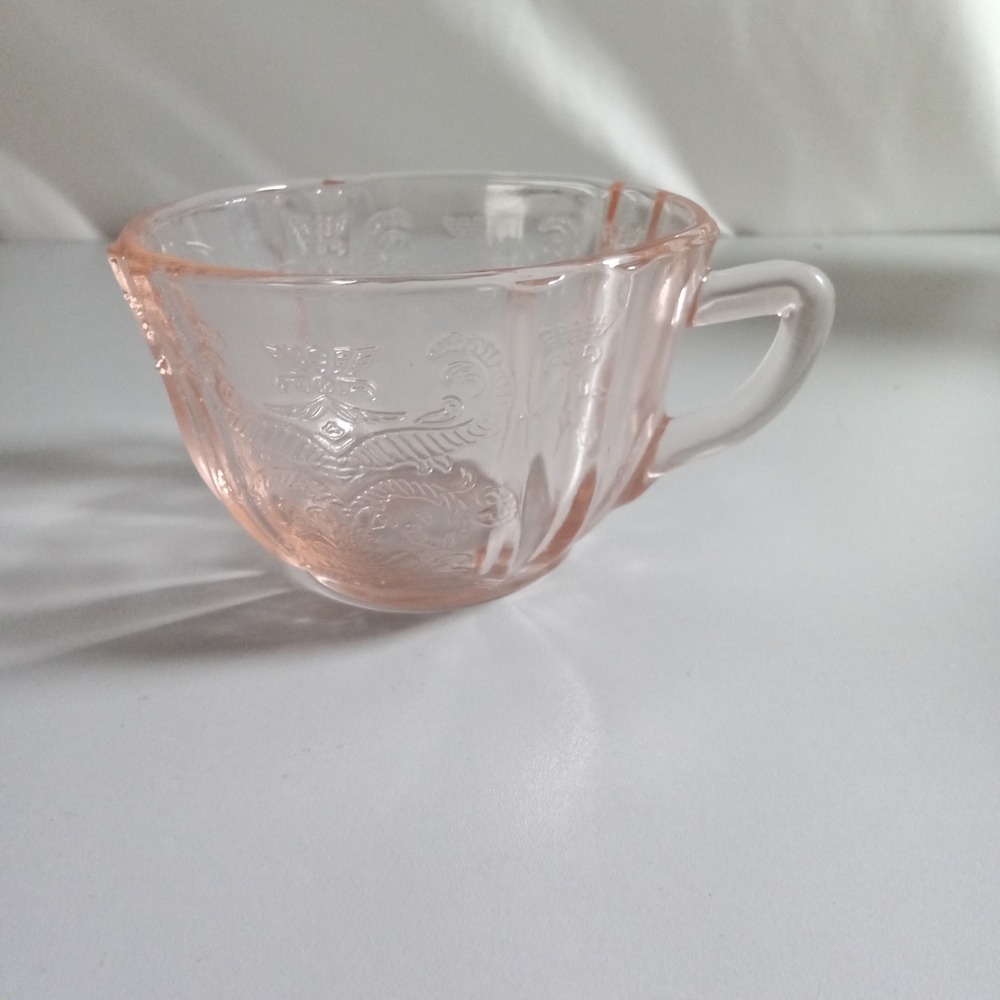 Jeanette Glass Pink Depression Glass Teacup Cherry Blossom Pattern Vintage 1930s